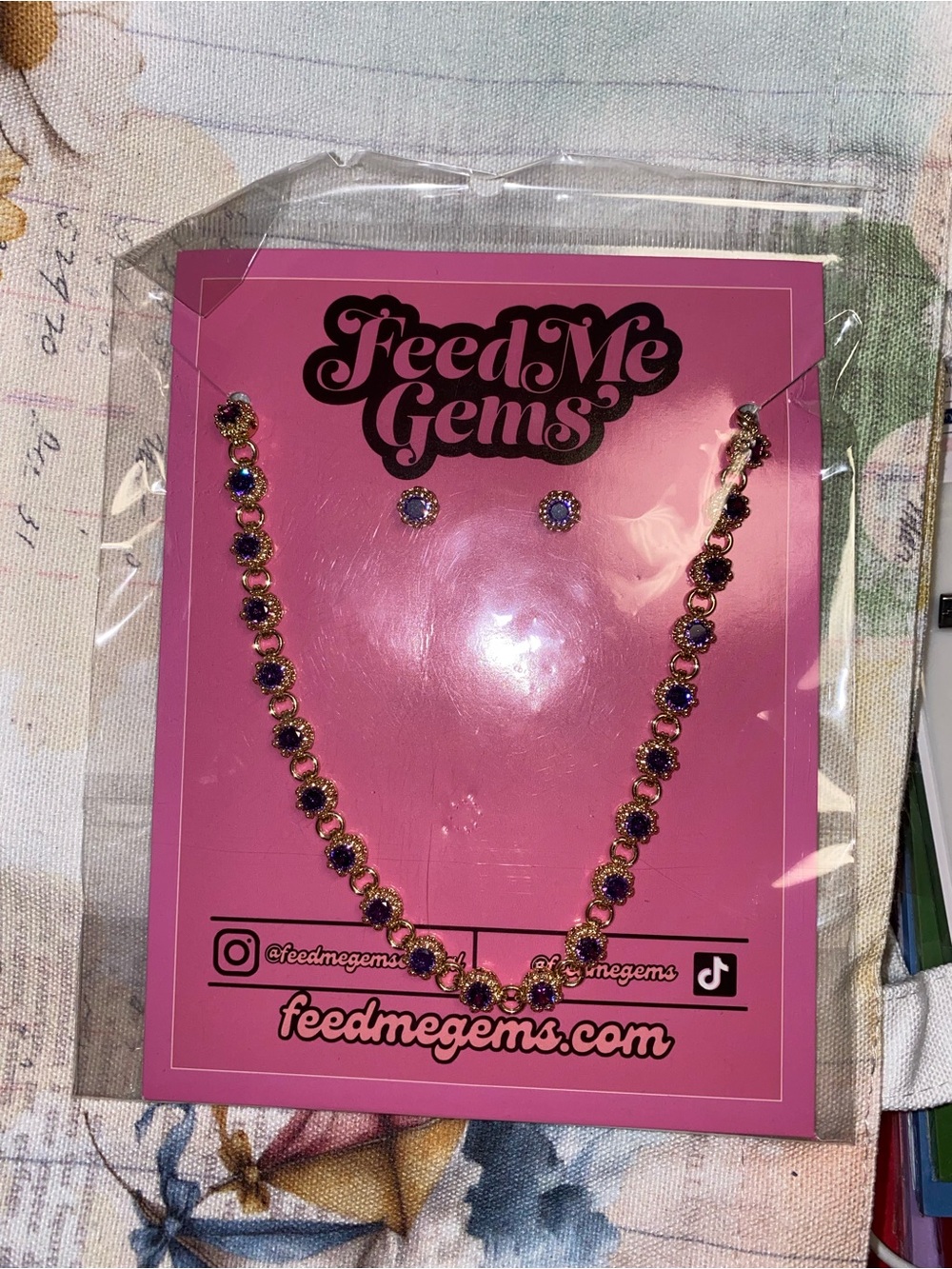 Feed Me Gems Baby Queen Amethyst Crystal Necklace & Stud Earrings